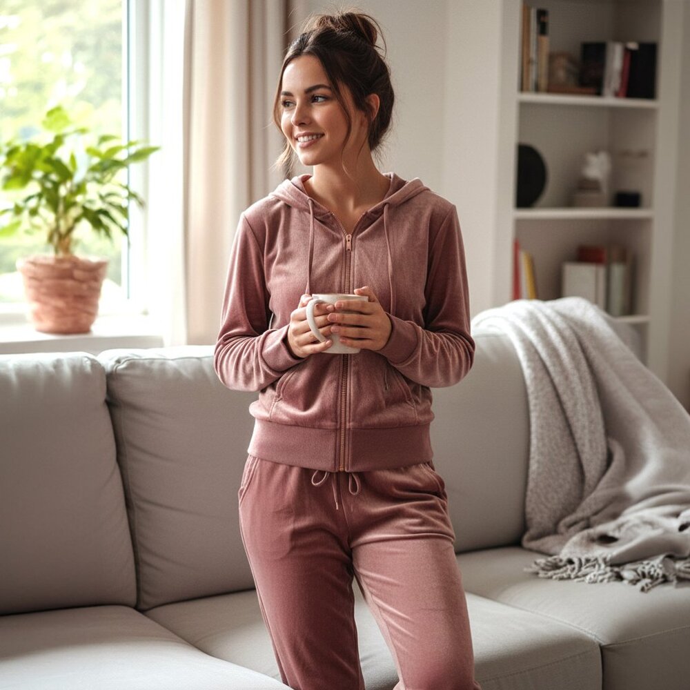 Velour Lounge Set in Dusty Rose – Hoodie & Pants